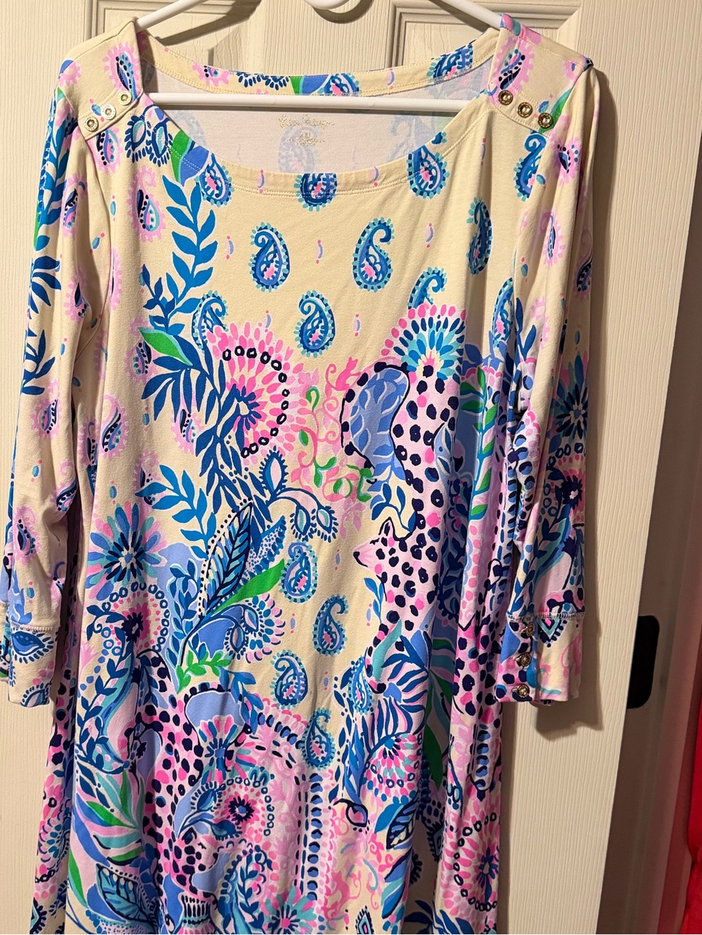 Lilly Pulitzer Cream Tunic with Blue, Pink & Green Paisley Print